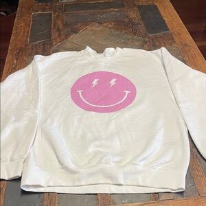 White Sweatshirt with Pink Smiley Face